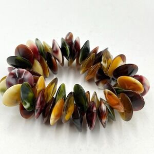 Retro‎ Vintage Earth Tone Swirl Disc Bead Stretch Bracelet Mod Boho Fall Colors